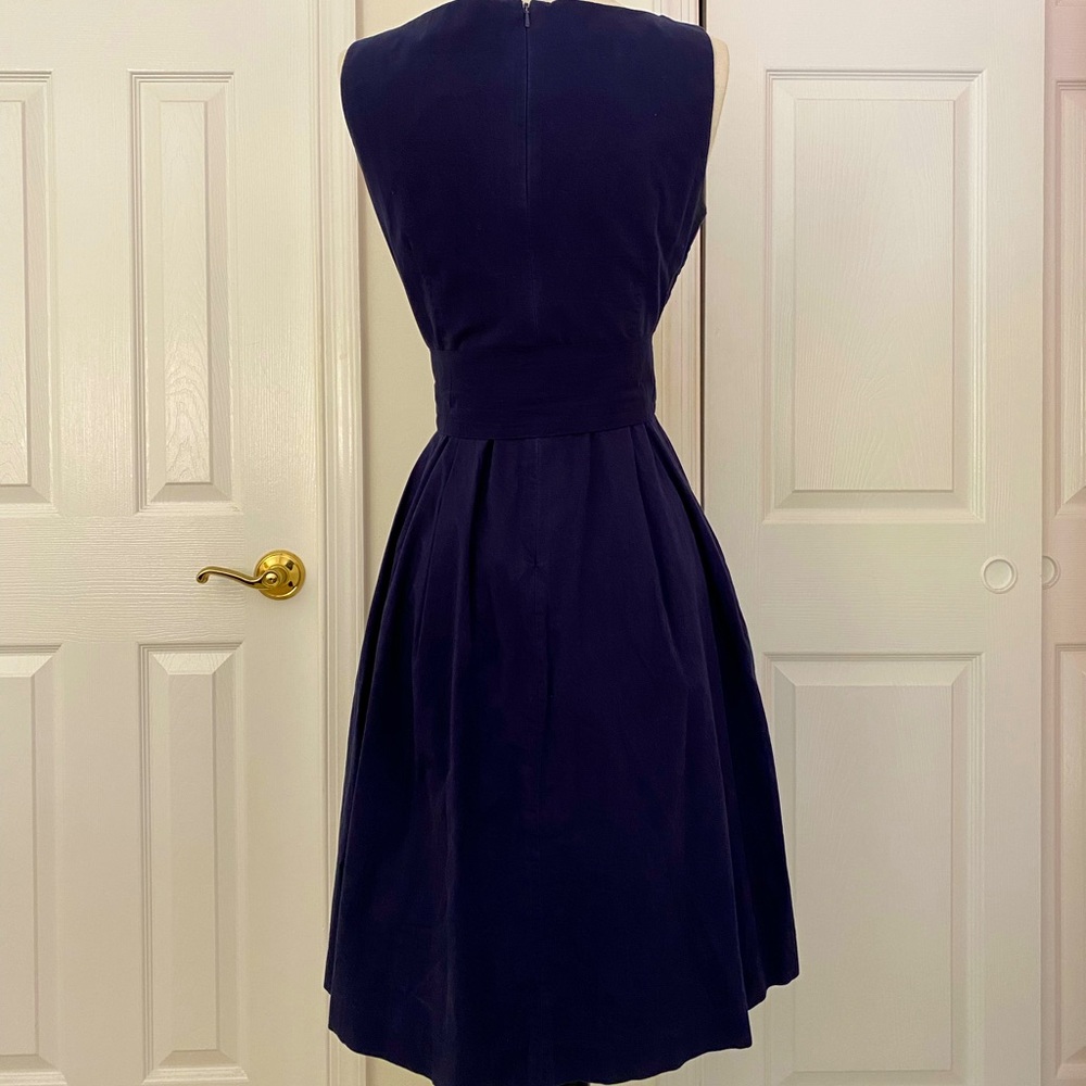 LL Bean Signature Chambray Dress with Removable Tie - Navy Blue Poplin - 2 - Picture 6 of 13